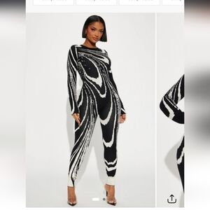 Fashion Nova Monochrome Swirl S/m Darkest Secret Sweater Jumpsuit - Black